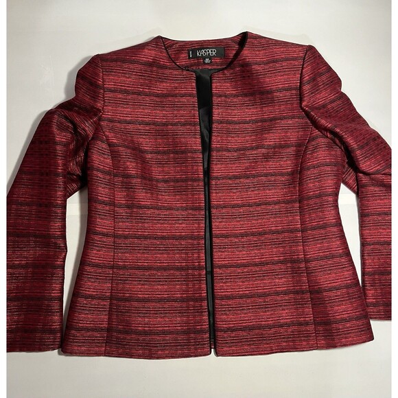 NEW Kasper Suit Jacket Red Black Stripe & Black Side Zip Top Women 10 Petite - Picture 7 of 15